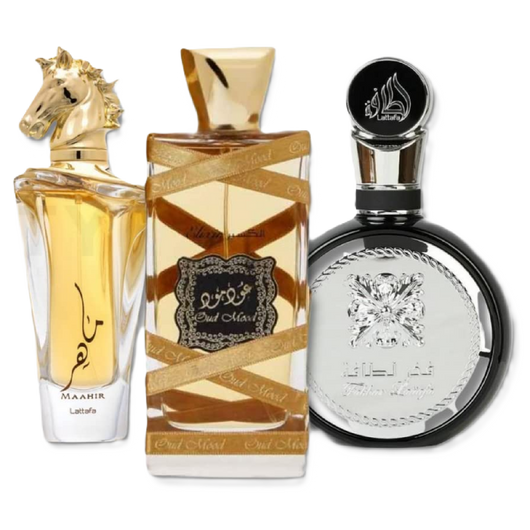Lattafa Maahir, Fakhar Men & Oud Mood Elixir Fragrance Bundle for Everyone