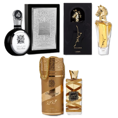 Lattafa Maahir, Fakhar Men & Oud Mood Elixir Fragrance Bundle for Everyone