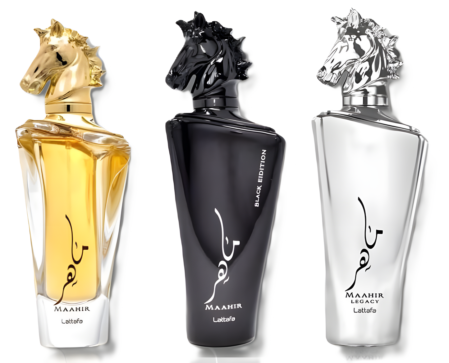 Lattafa Maahir, Maahir Black Edition & Maahir Legacy Fragrance Bundle for Everyone