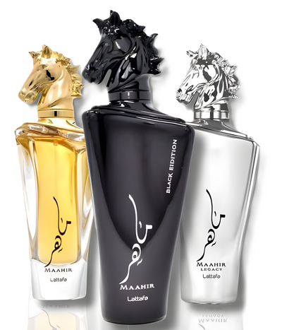 Lattafa Maahir, Maahir Black Edition & Maahir Legacy Fragrance Bundle for Everyone